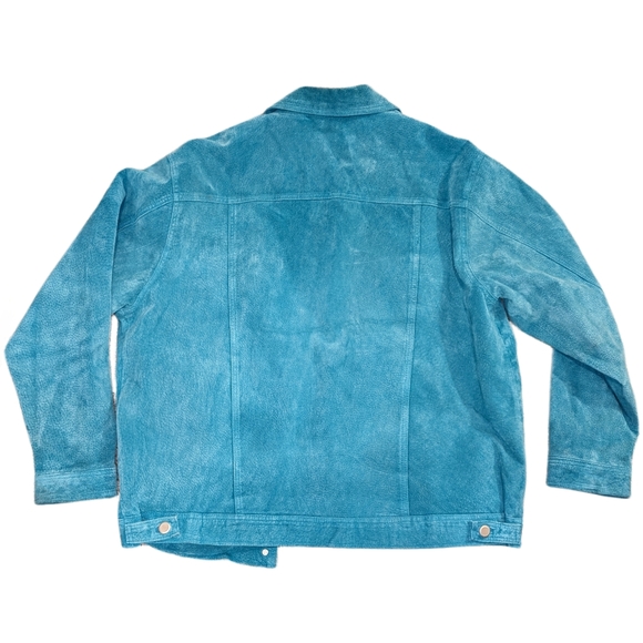 Vintage Plus Size 1X Genuine Leather Suede Jacket in Turquoise - Picture 6 of 7